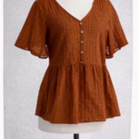 Blu Pepper Tops - Blu Pepper Rust Pinstriped Peplum Blouse – Size L